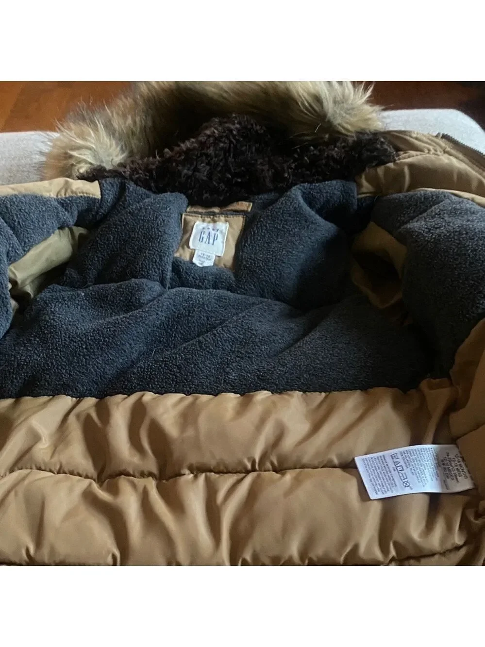 Tan Faux-Fur Hooded Jacket – 12–18 Months – GAP